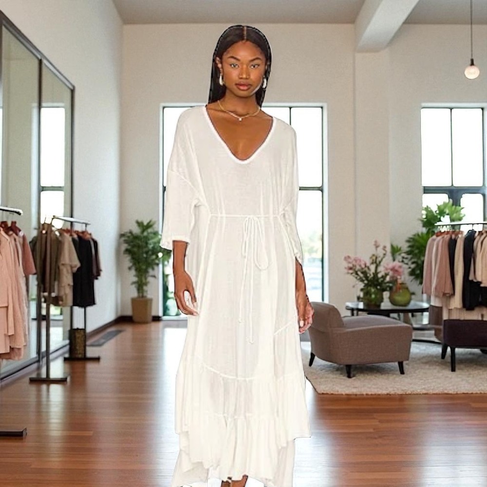 Free People Beach Romantic White Sun Seeker‎ Boho Chic Midi Dress NWT